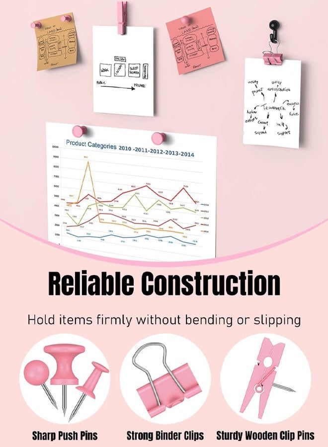 200 PCS Thumb Tacks For Wall, Pink Push Pins For Bulletin Board & Cork Board, Decorative Push Pins, Cute Thumbtacks Hooks Set For Pictures, Photos, Art & Decor - Image 3